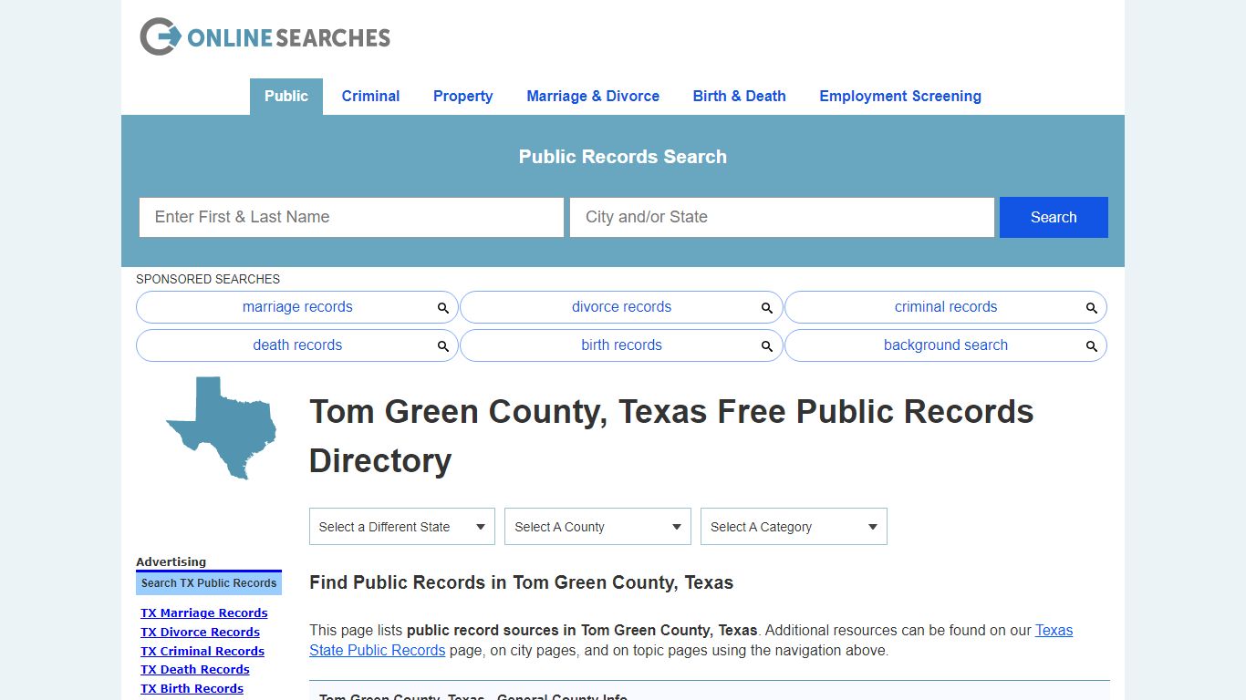 Tom Green County, Texas Public Records Directory - OnlineSearches.com